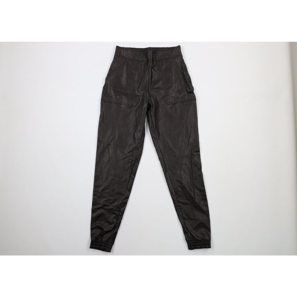 Spanx Womens Size Small Faux Leather Like Joggers Pants Black Noir Cuffed